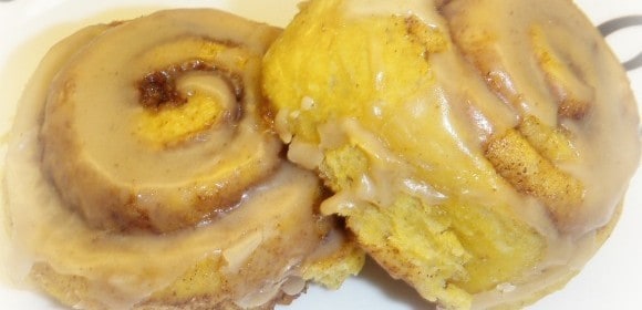 Pumpkin Cinnamon Rolls with Caramel Frosting