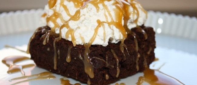 Dark Chocolate Brownies with Peanut Butter Sauce