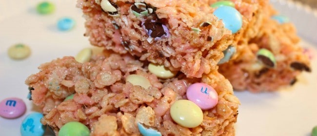 Strawberry M&M Rice Krispy Treats