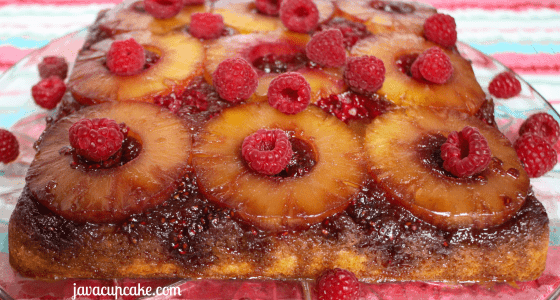 Spiced Pineapple Raspberry Upside Down Cake by JavaCupcake.com