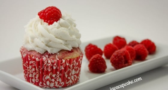 Raspberry Vanilla Bean Coconut Cream Cupcakes by JavaCupcake.com
