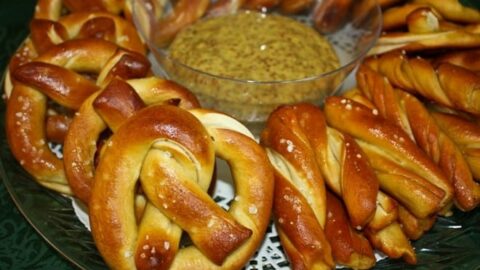 German-style Salted Pretzels with Spicy Beer Mustard