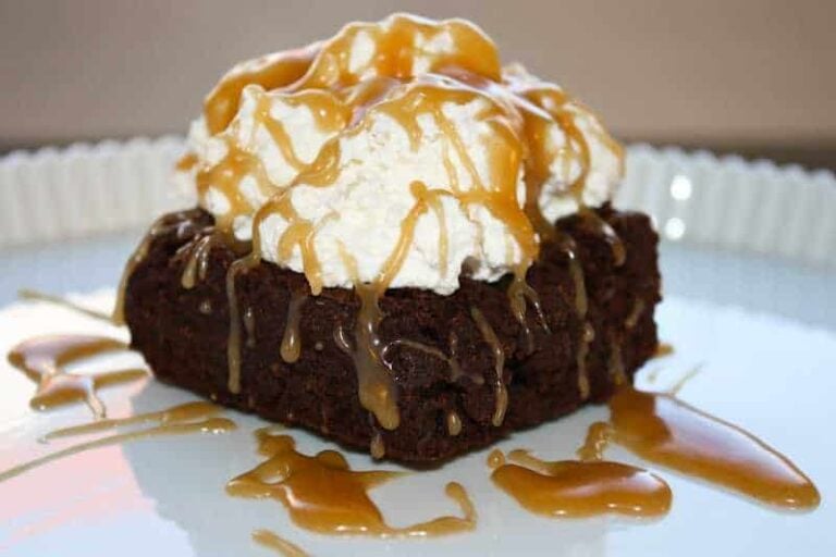 Dark Chocolate Brownies with Peanut Butter Sauce