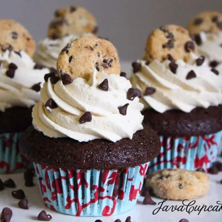 Chocolate Chocolate Chip Cookie Dough Cupcakes | JavaCupcake