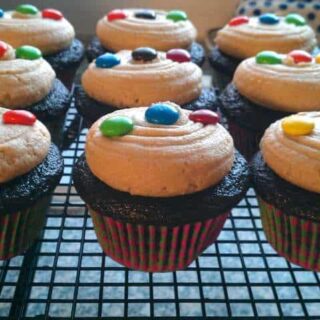Peanut Butter & M&M Cookie Dough Filled Cupcakes