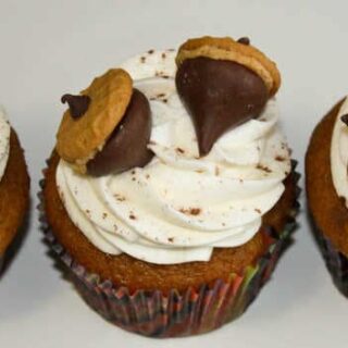 Spiced Pumpkin Cupcakes topped with Acorns