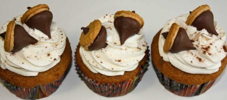 Spiced Pumpkin Cupcakes topped with Acorns