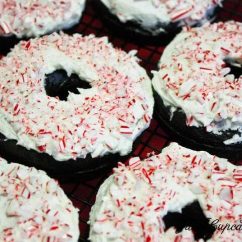 Frosted Peppermint Dark Chocolate Cake Donuts