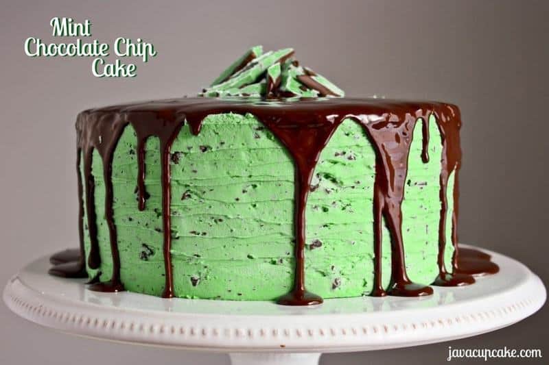 Mint Chocolate Chip Cake by JavaCupcake.com