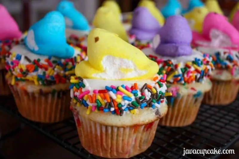 Funfetti Peeps Cupcakes by JavaCupcake.com
