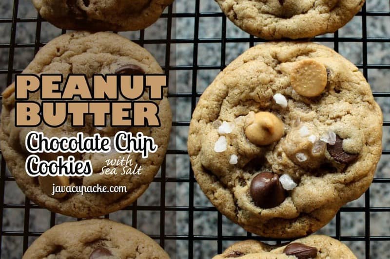 Peanut Butter and Chocolate Chip with Sea Salt Cookies by JavaCupcake.com