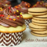 Golden Chocolate Creme Cupcakes inspired by the OREO with the same name! | JavaCupcake.com