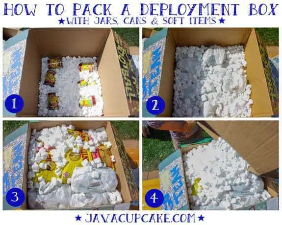 How to pack a deployment box with cans, jars and soft items by JavaCupcake.com