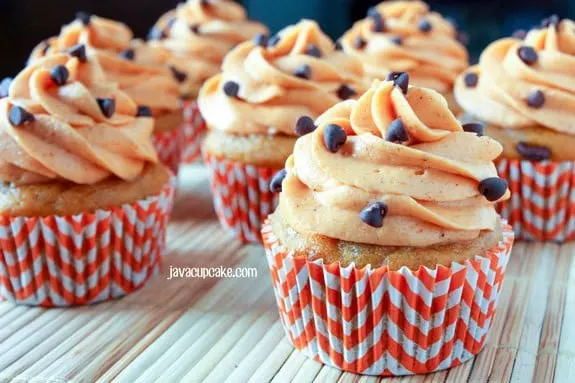 Pumpkin Chocolate Chip Cupcakes by JavaCupcake.com
