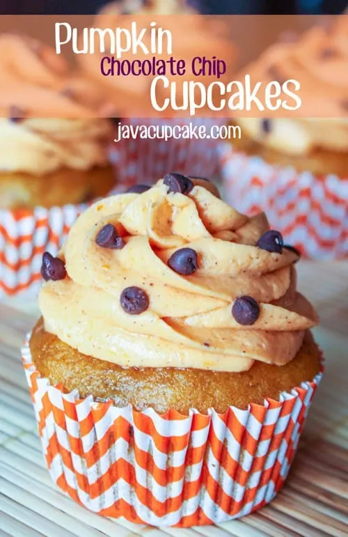 Pumpkin Chocolate Chip Cupcakes by JavaCupcake.com