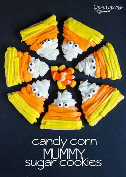 Candy Corn Mummy Sugar Cookies | JavaCupcake.com