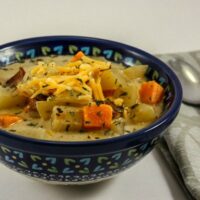 Chunky Potato Soup with Sweet Potatoes & Bacon | JavaCupcake.com