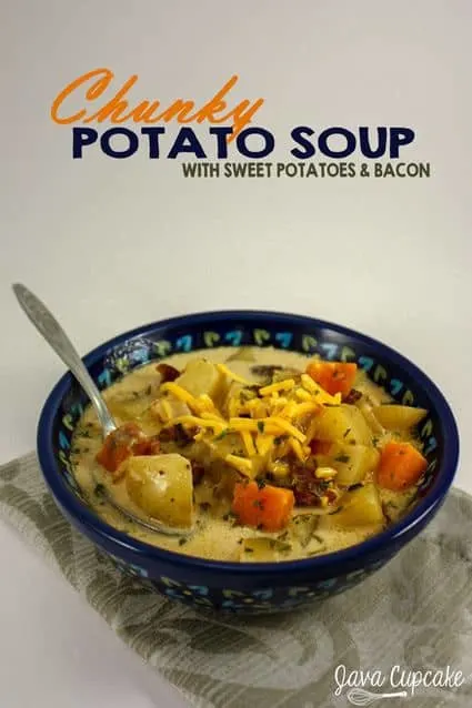 Chunky Potato Soup with Sweet Potatoes & Bacon | JavaCupcake.com