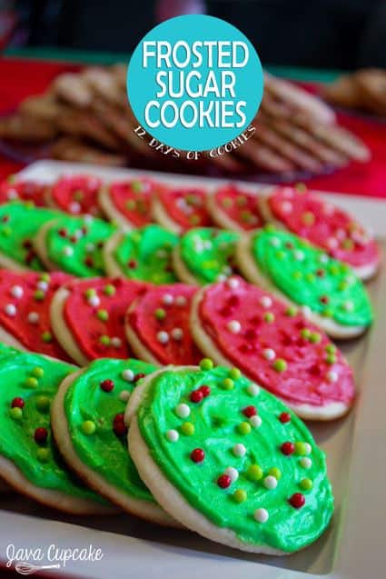 Holiday Frosted Sugar Cookies #12DaysOfCookies | JavaCupcake.com
