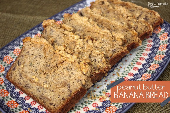 Peanut Butter Banana Bread with Streusel Topping | JavaCupcake.com