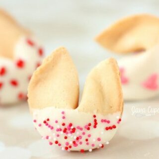 White Chocolate Dipped Valentine Fortune Cookies