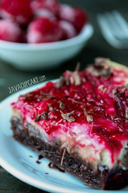 Raspberry Cheesecake Brownies | JavaCupcake.com 