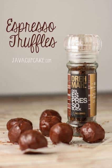 Espresso Truffles: Espresso ganache covered in dark chocolate and sprinkled with ground espresso beans!  | JavaCupcake.com