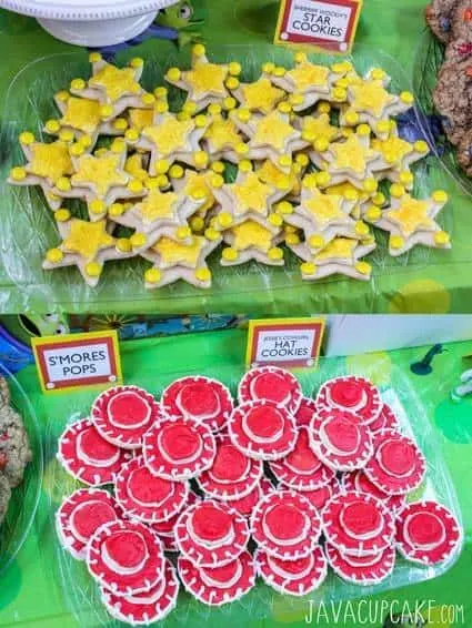 Toy Story Party: Sheriff Woody's Star & Jessie's Hat Cookies | JavaCupcake.com