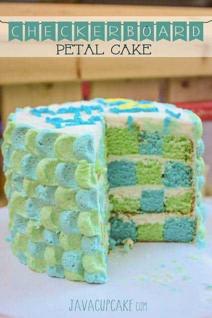{Tutorial} Toy Story themed vanilla Checkerboard Cake frosted with vanilla buttercreaming decorated using the Petal Technique | JavaCupcake.com