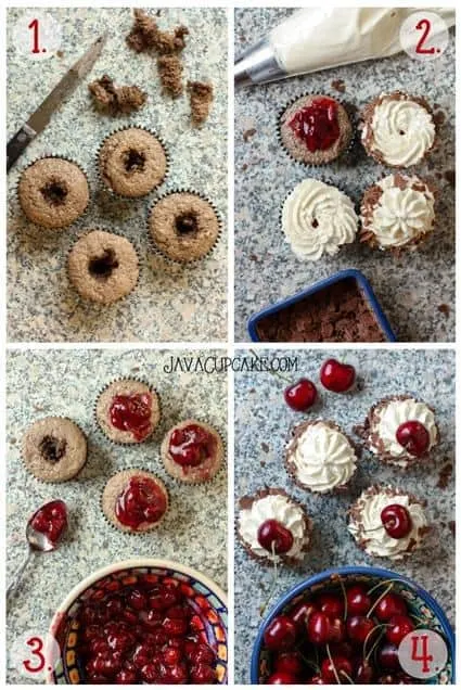 How to assemble authentic Black Forest Cupcakes | JavaCupcake.com #blackforest #germanbaking #cupcakes #recipe