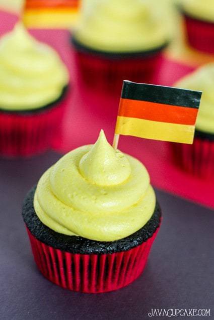 Germany Cupcakes - Black, red and yellow themed cupcakes perfect for your next German themed party! | JavaCupcake.com