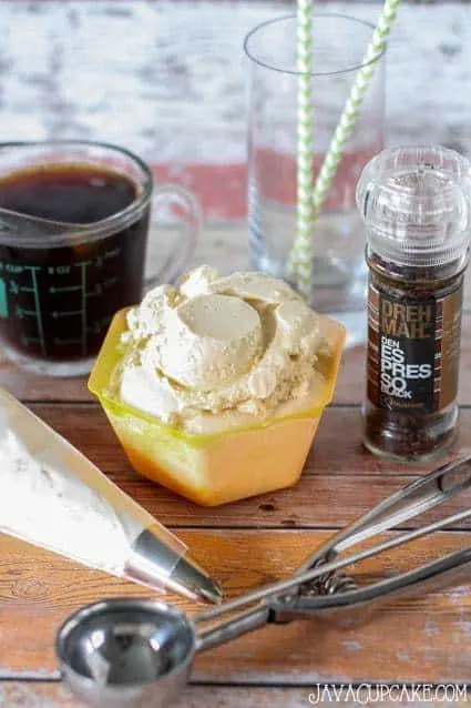 Eiskaffe - smooth vanilla gelato with cold brewed coffee topped with espresso whipped cream | JavaCupcake.com