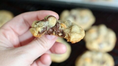 Salted Caramel Peanut and Chocolate Chip Cookies | JavaCupcake.com