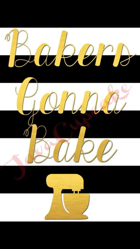 BAKERS GONNA BAKE Digital Smartphone Wallpaper | JavaCupcake.com #gold #blackandwhite #stripes