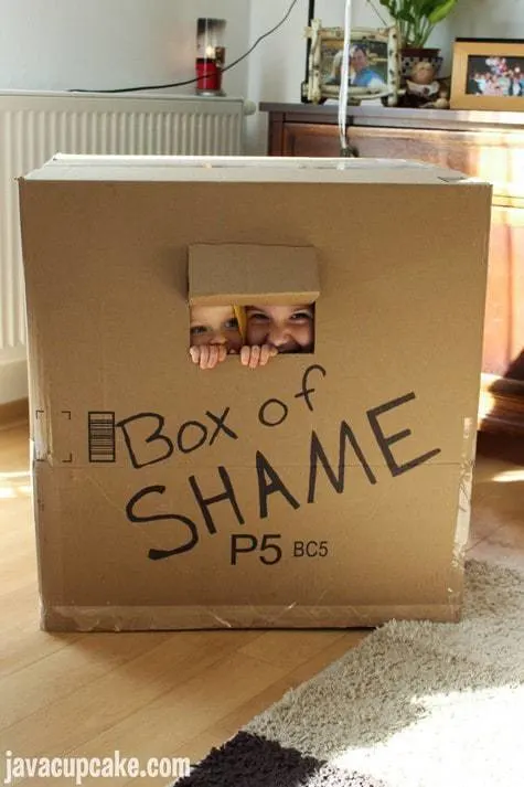 Minion Birthday Party - Box of Shame | JavaCupcake.com