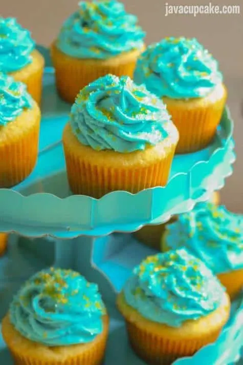 Minion Birthday Party - Minion Cupcakes with Raspberry Frosting | JavaCupcake.com