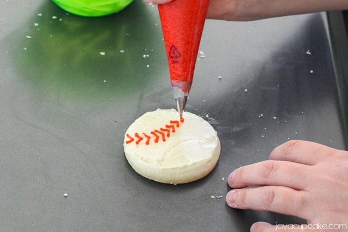 Easy Buttercream Baseball Cookies - A step-by-step tutorial! | JavaCupcake.com