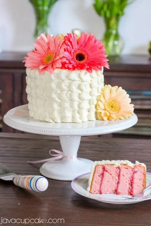 Strawberry Lemon Cake with Spring Flowers | JavaCupcake.com