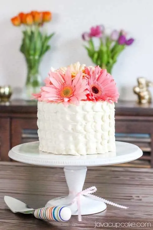 Strawberry Lemon Cake with Spring Flowers | JavaCupcake.com