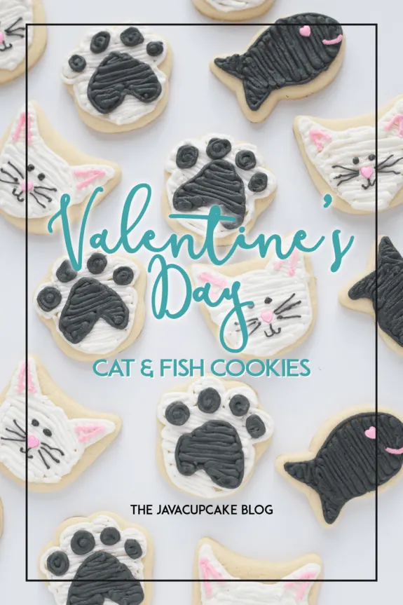 Valentine's Day Kitty & Fishy Sugar Cookies | The JavaCupcake Blog https://javacupcake.com