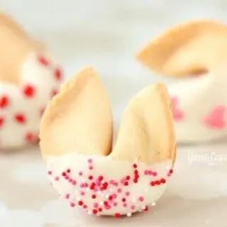 White Chocolate Dipped Valentine Fortune Cookies