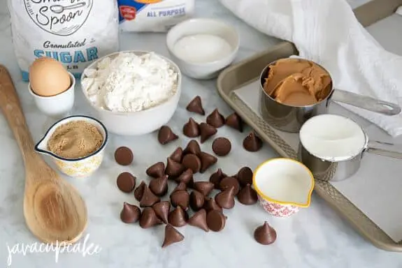 Ingredients to make Christmas tree peanut butter blossoms