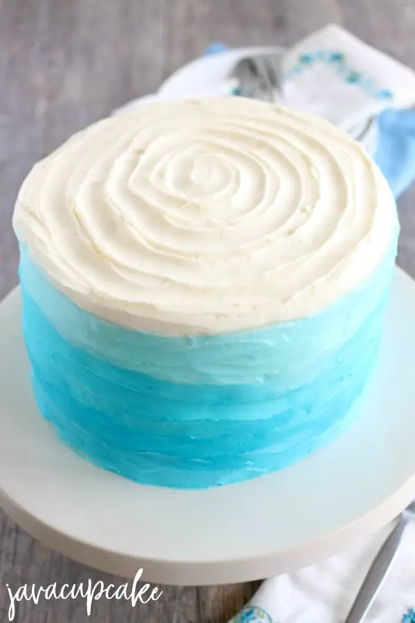 Blue Ombre Cake on White Cake Stand