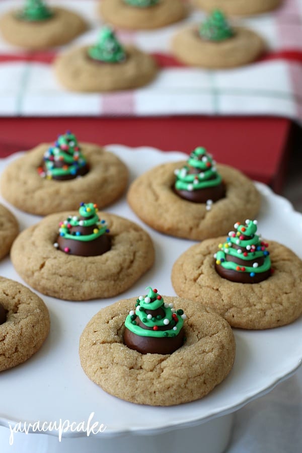 Peanut Butter Cookies with Hershey Kisses Christmas Tree Peanut Butter Blossoms JavaCupcake