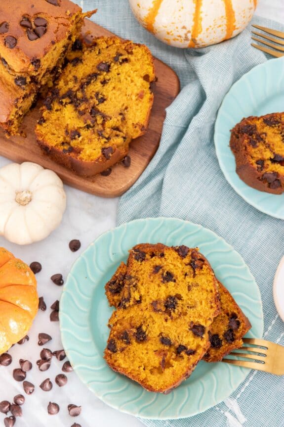 Moist Pumpkin Chocolate Chip Bread Slice with Chocolate Chips