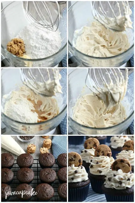 Photo Collage showing the steps to make Cookie Dough Frosting.